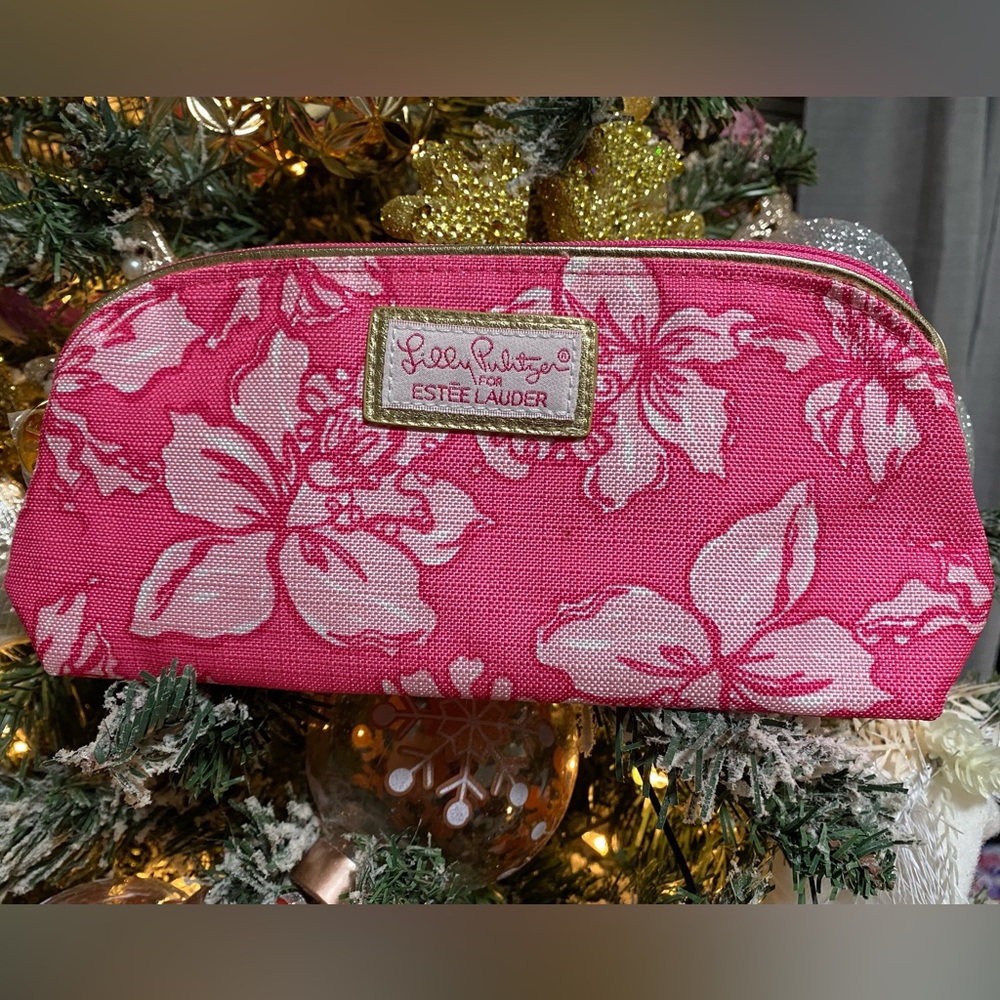 Lilly Pulitzer For Estee Lauder Pink Floral Cosmetic Makeup Bag New